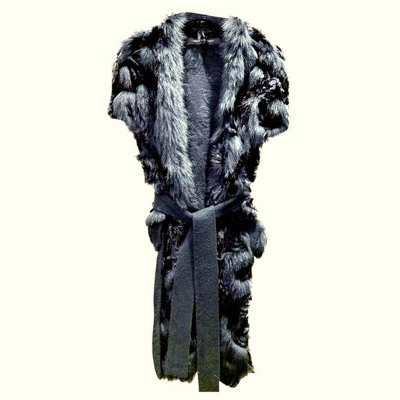 Carmen Marc Valvo Couture 2011 Black Dimensional Cashmere Knit Fur Vest - Picture 7 of 17